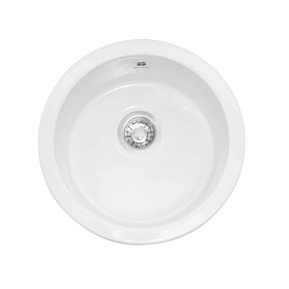Caple Warwickshire Single Bowl Inset or Undermount White Ceramic Round Kitchen Sink - 470 x 470mm