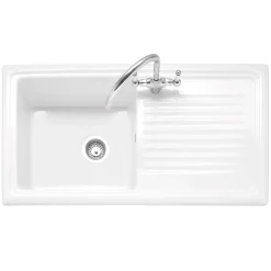 Caple Wiltshire 1 Bowl White Ceramic Kitchen Sink with Reversible Drainer - 1010 x 525mm