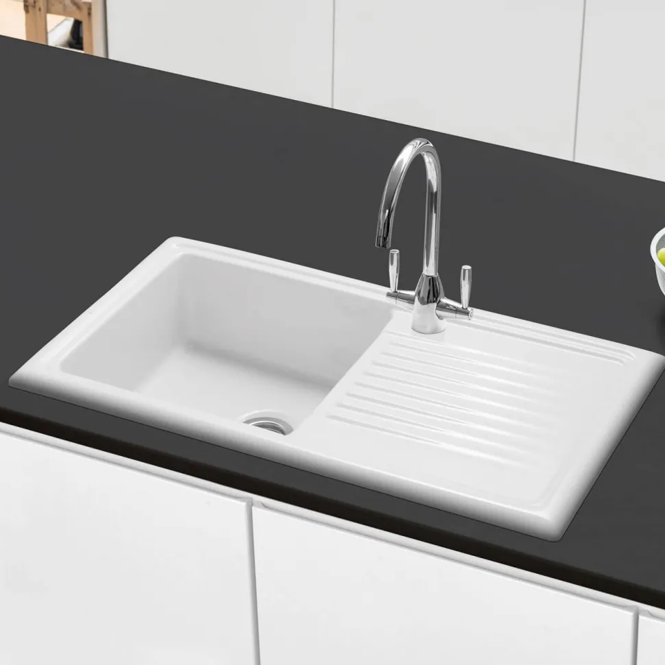 Caple Wiltshire 1 Bowl White Ceramic Kitchen Sink with Reversible Drainer - 1010 x 525mm