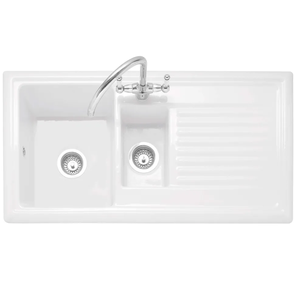 Caple Wiltshire 1.5 Bowl White Ceramic Kitchen Sink with Reversible Drainer - 1010 x 525mm