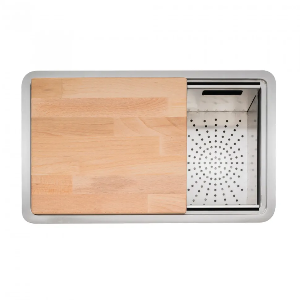 Caple Zona Large Single Bowl Brushed Stainless Steel Sink & Waste Kit with Accessory Pack - 496 x 300mm