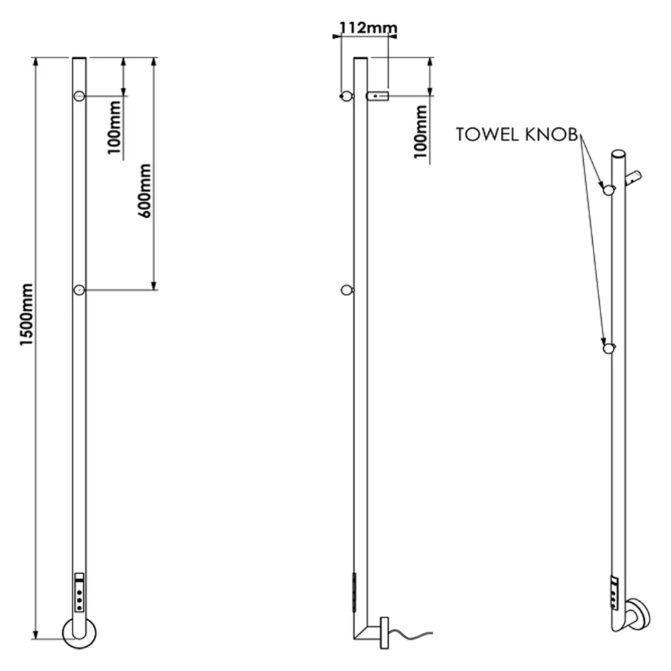 Carisa Dante Stainless Steel Single Electric Heated Towel Bar