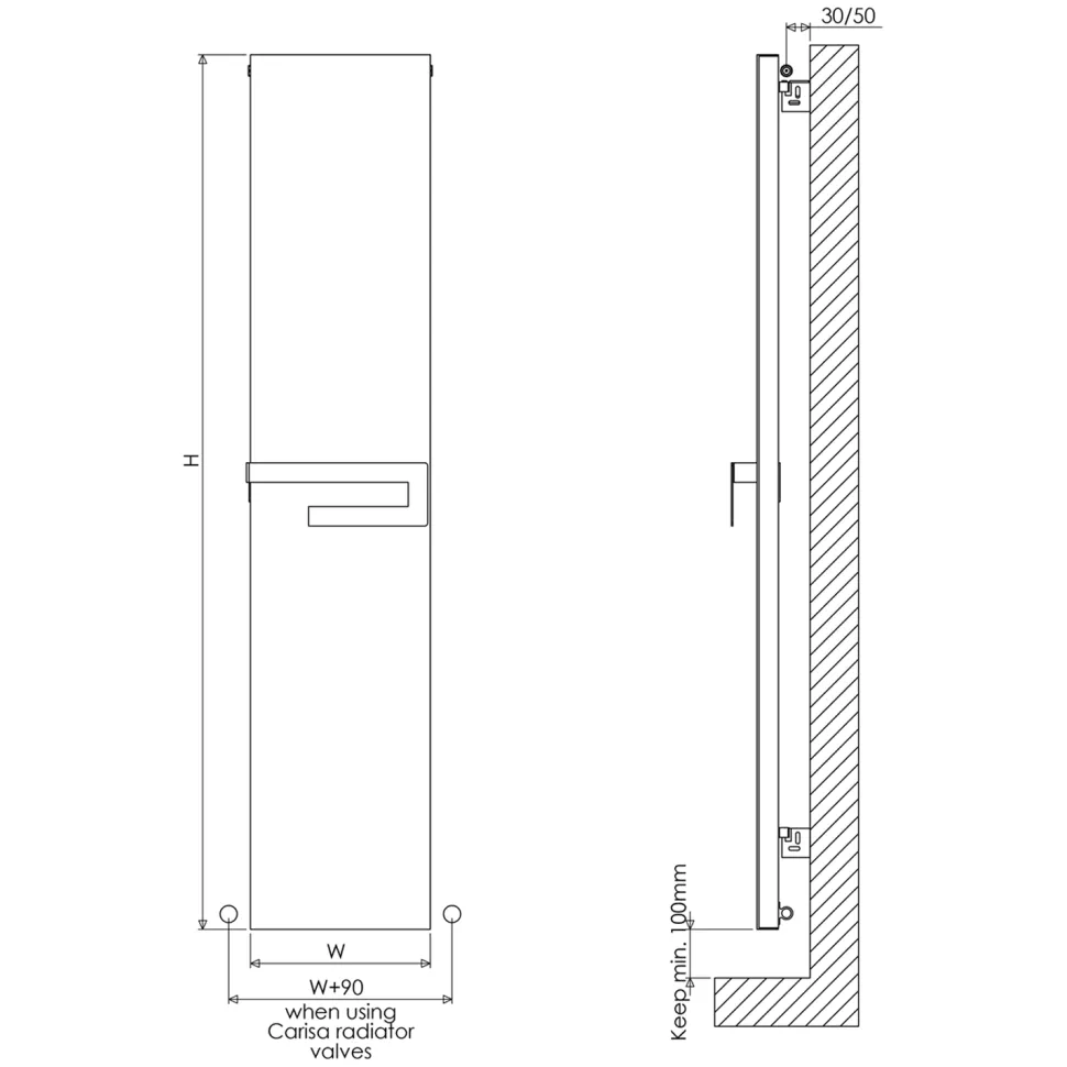 Carisa Elvino Mirrored Aluminium Radiator with Integrated Towel Rail - 1800 x 370mm