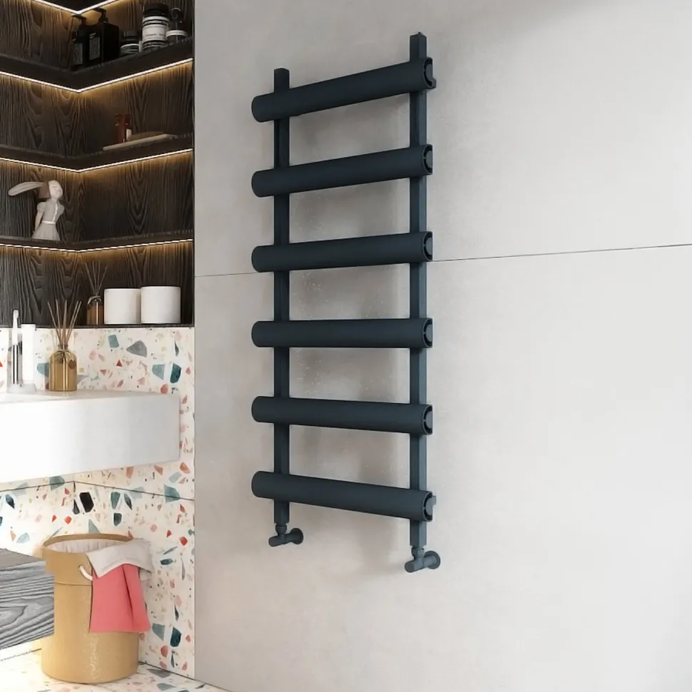 Carisa Moon Oval Panel Ladder Vertical Aluminium Heated Towel Rail