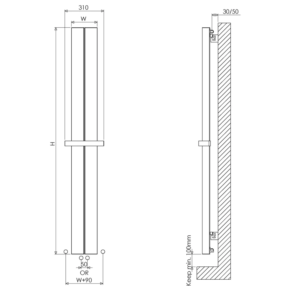 Carisa Nixie Bath Designer Aluminium Vertical Radiator & Towel Rail