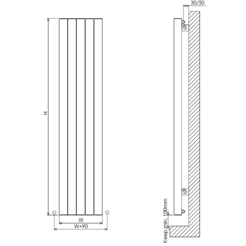 Carisa Otto Oval Single Panel Vertical Aluminium Radiator