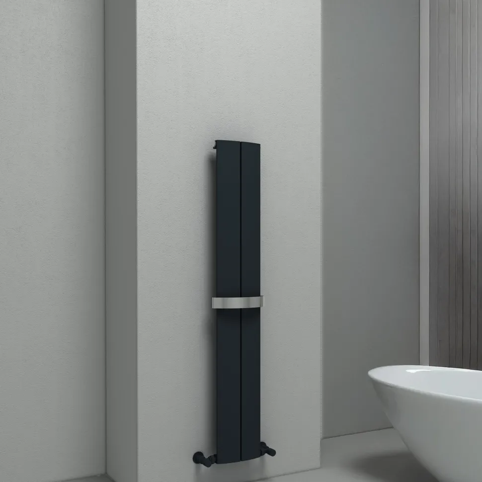 Carisa Play Bath Curved Panel Vertical Aluminium Heated Towel Rail