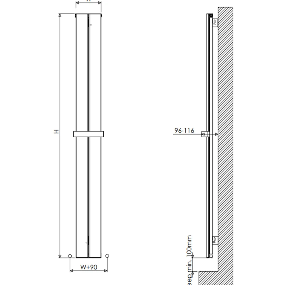 Carisa Play Bath Curved Panel Vertical Aluminium Heated Towel Rail