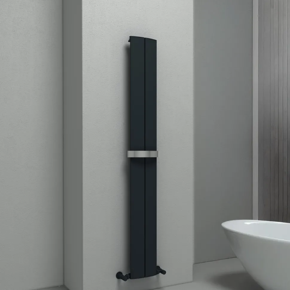 Carisa Play Bath Curved Panel Vertical Aluminium Heated Towel Rail