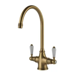 Clearwater Alrisha Traditional Twin Lever Mono Kitchen Mixer - Antique Bronze
