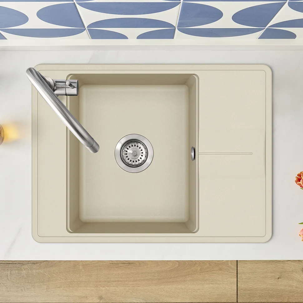 Clearwater Arina 1 Bowl Granite Composite Kitchen Sink with Reversible Drainer - 670 x 500mm