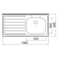 Clearwater Contract Lay-on Single Bowl Stainless Steel Sink with 2 Tap Holes & Square Front - 1000 x 500mm