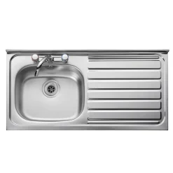 Clearwater Contract Lay-on Single Bowl Stainless Steel Sink with 2 Tap Holes & Square Front - 1000 x 500mm