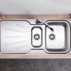 Clearwater Deep Blue 1.5 Bowl Brushed Stainless Steel Sink & Waste with Reversible Drainer - 1000 x 490mm