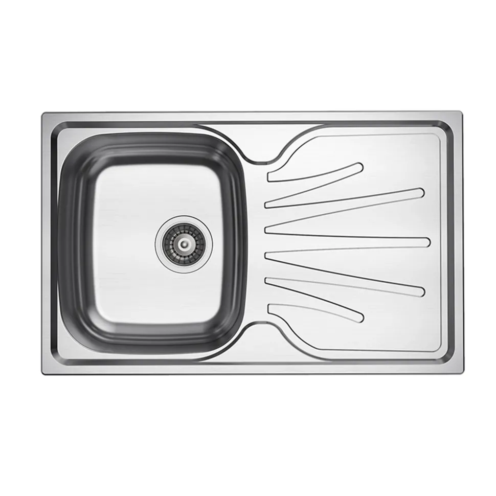Clearwater Deep Blue Compact Single Bowl Brushed Stainless Steel sink & Waste with Reversible Drainer - 800 x 500mm