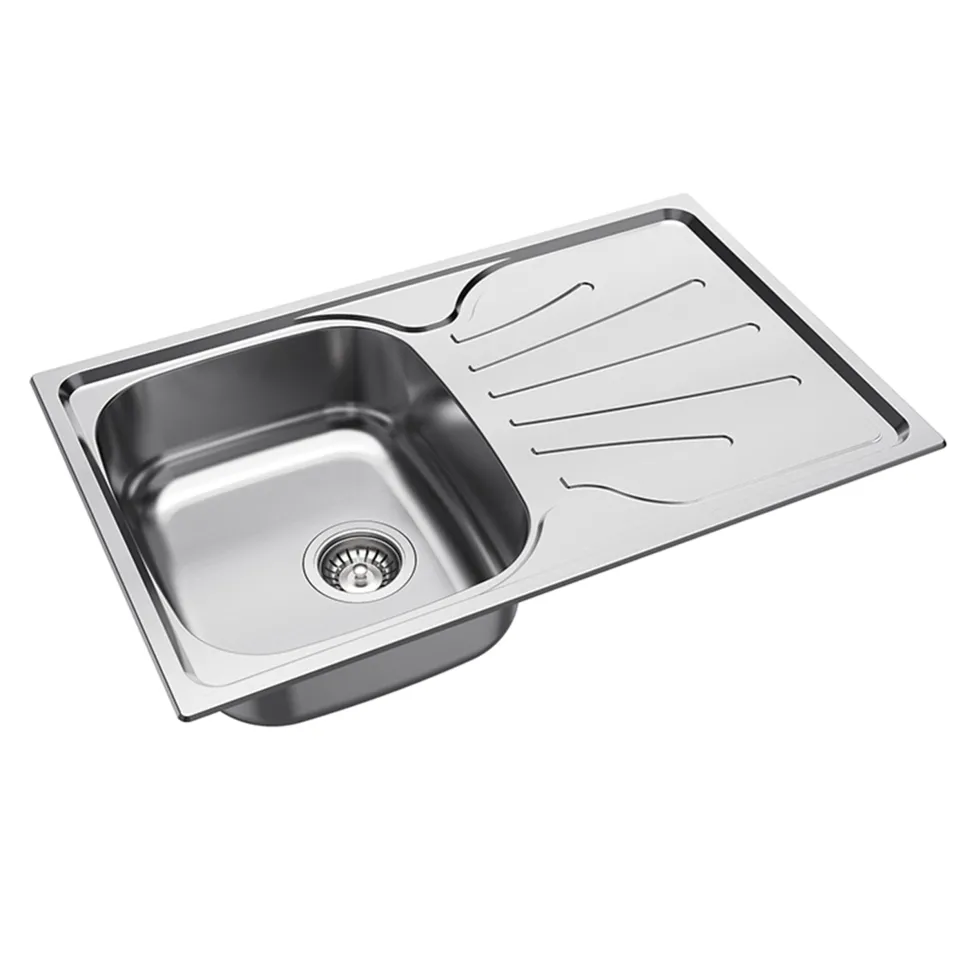 Clearwater Deep Blue Compact Single Bowl Brushed Stainless Steel sink & Waste with Reversible Drainer - 800 x 500mm