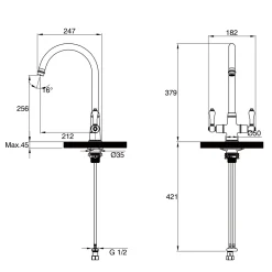 Clearwater Elegance Twin Lever Mono Sink Mixer with Swivel Spout