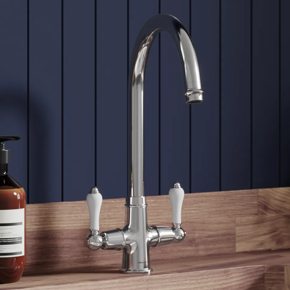 Clearwater Elegance Twin Lever Mono Sink Mixer with Swivel Spout