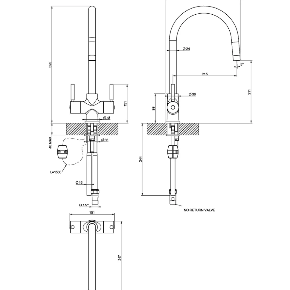 Clearwater Emporia Twin Lever Mono Sink Mixer with Swivel Spout & Pull Out Aerator