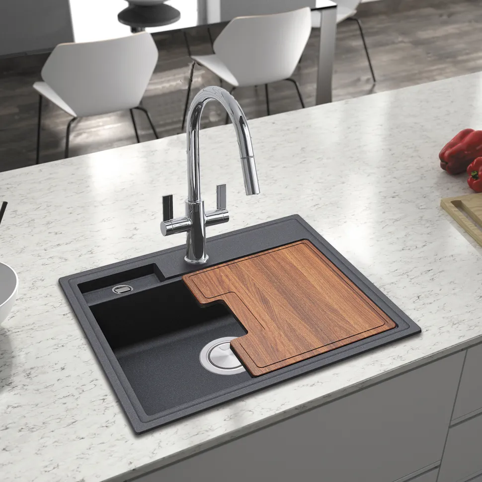 Clearwater Kameo-X Smart 1 Bowl Granite Composite Inset/Undermount Kitchen Sink & Waste Kit - 560 x 500mm