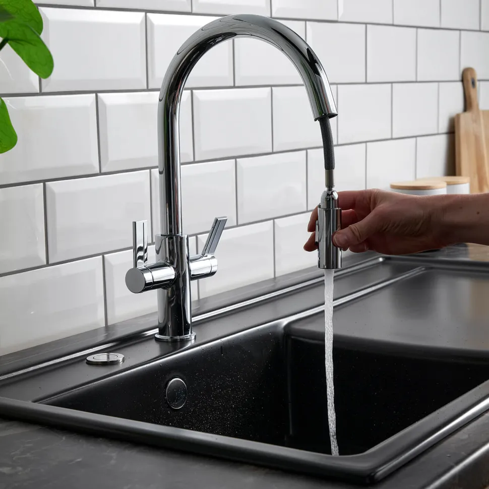 Clearwater Kira Twin Lever Mono Pull Out Spray Kitchen Mixer