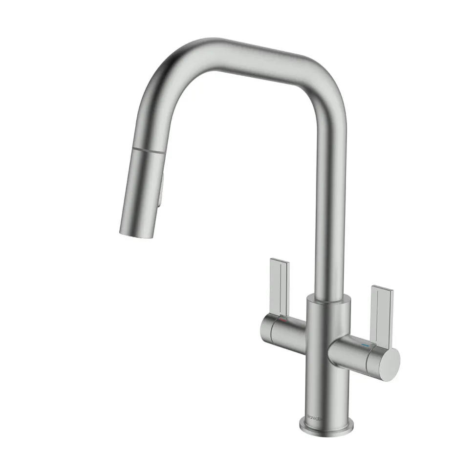 Clearwater Kira Twin Lever U Spout Mono Pull Out Spray Kitchen Mixer