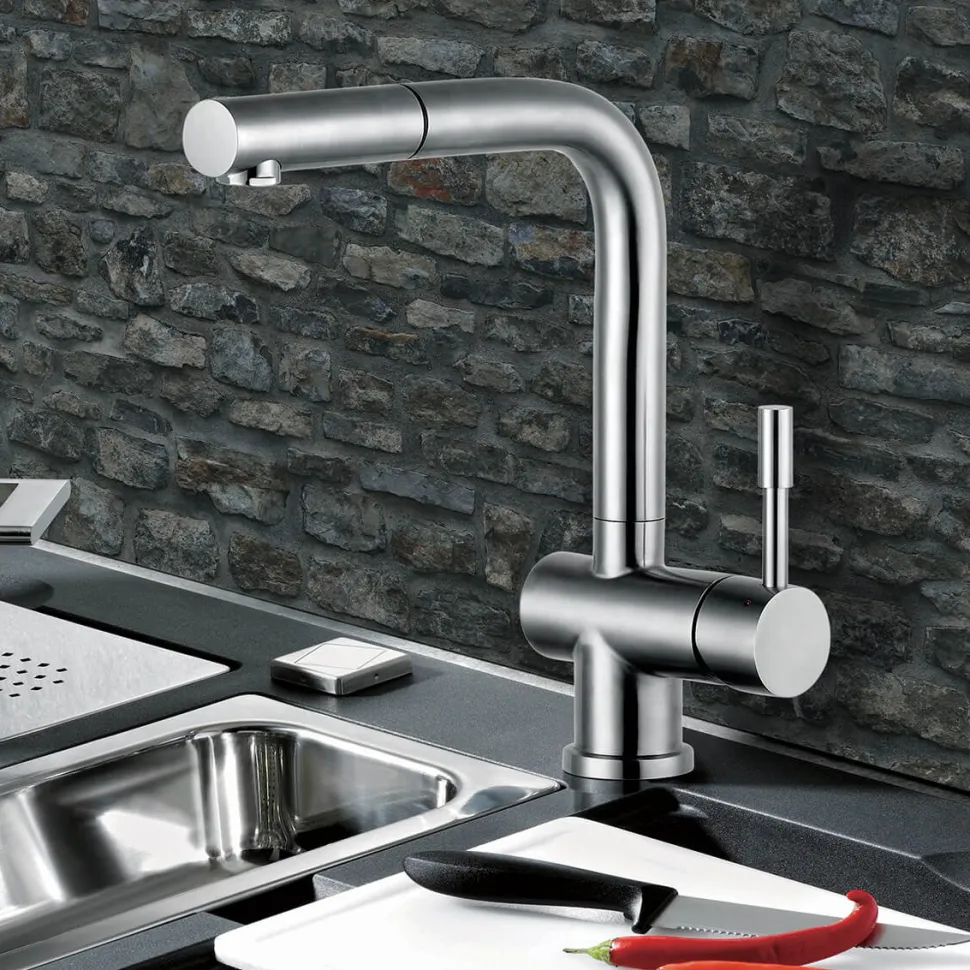 Clearwater Mercury Pull Out Single Lever Monobloc Kitchen Mixer - Stainless Steel