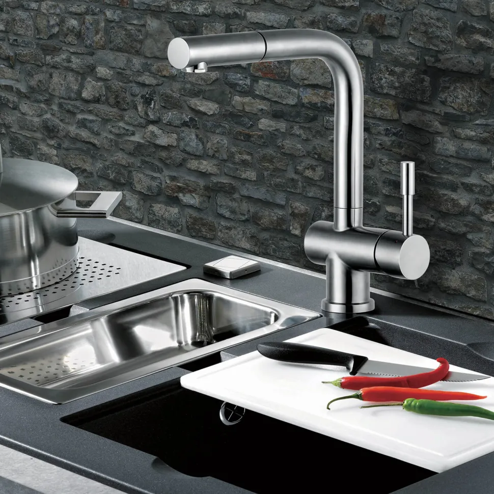 Clearwater Mercury Pull Out Single Lever Monobloc Kitchen Mixer - Stainless Steel