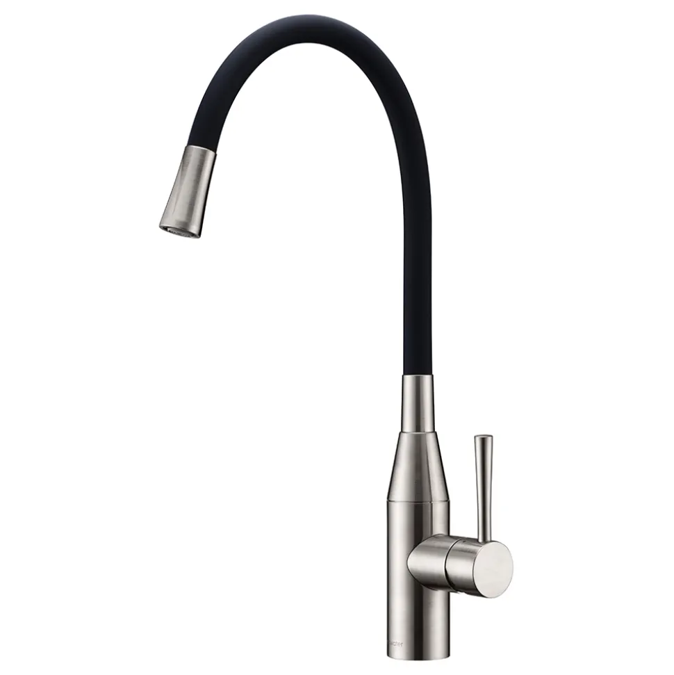 Clearwater Morpho Mono Kitchen Mixer with 'Flex & Stay' Spout - Brushed Nickel & Choice of Hose Colour