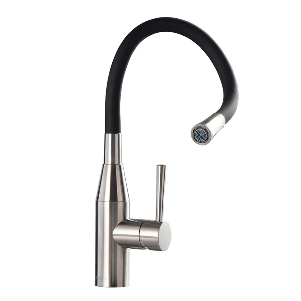 Clearwater Morpho Mono Kitchen Mixer with 'Flex & Stay' Spout - Brushed Nickel & Choice of Hose Colour