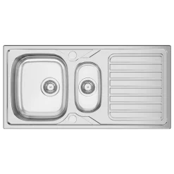 Clearwater Okio 1.5 Bowl Satin Stainless Steel Sink & Waste with Reversible Drainer - 1000 x 500mm