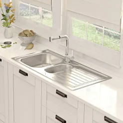 Clearwater Okio 1.5 Bowl Satin Stainless Steel Sink & Waste with Reversible Drainer - 1000 x 500mm