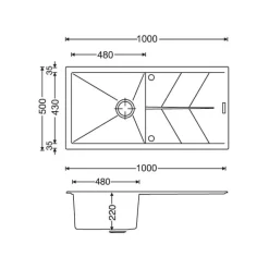 Clearwater Rio 1 Bowl Granite Composite Sink & Waste with Reversible Drainer - 1000 x 500mm