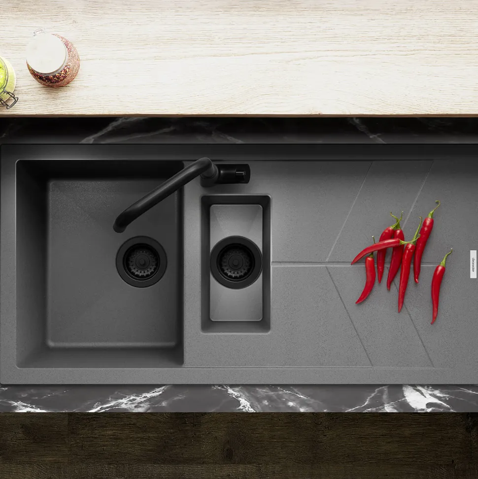 Clearwater Rio 1.5 Bowl Granite Composite Sink & Waste with Reversible Drainer - 1000 x 500mm