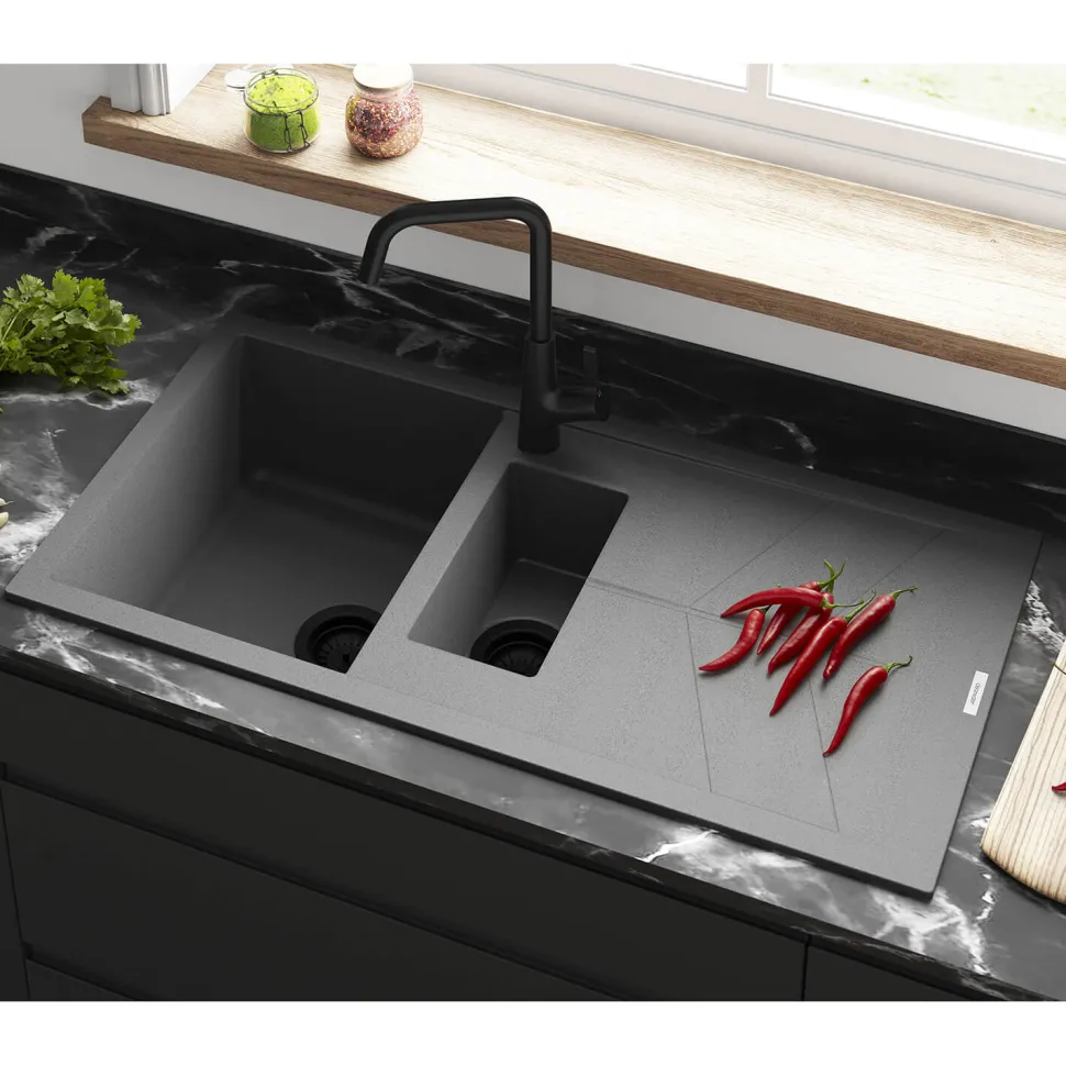 Clearwater Rio 1.5 Bowl Granite Composite Sink & Waste with Reversible Drainer - 1000 x 500mm