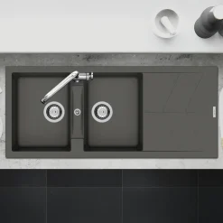 Clearwater Rio 2 Bowl Granite Composite Inset Kitchen Sink - 1160 x 500mm