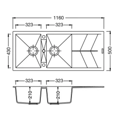 Clearwater Rio 2 Bowl Granite Composite Inset Kitchen Sink - 1160 x 500mm