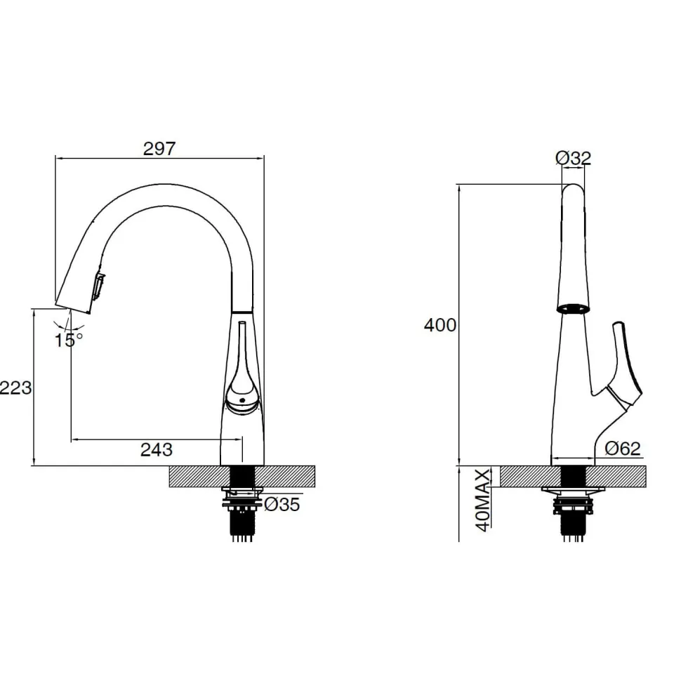 Clearwater Rosetta WRAS Approved Single Lever Mono Pull Out Spray Kitchen Mixer and Cold Filtered Water Tap