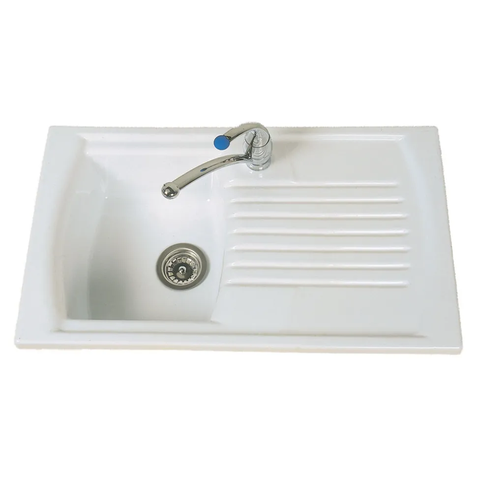 Clearwater Sonnet White Ceramic Single Bowl Sink with Reversible Drainer - 850 x 500mm