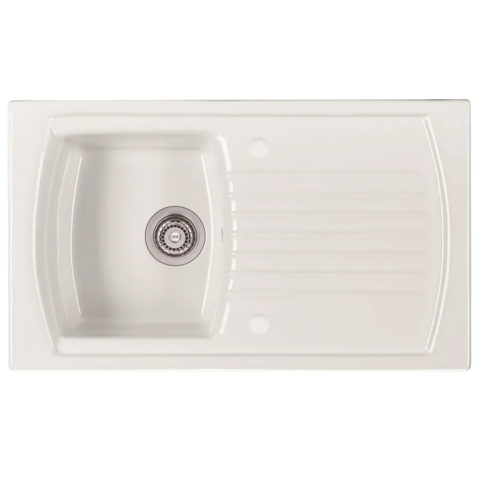 Clearwater Sonnet White Ceramic Single Bowl Sink with Reversible Drainer - 850 x 500mm