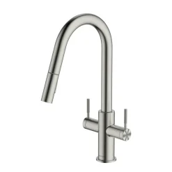 Clearwater Topaz Twin Lever Mono Pull Out Spray Kitchen Mixer with Knurled Handles