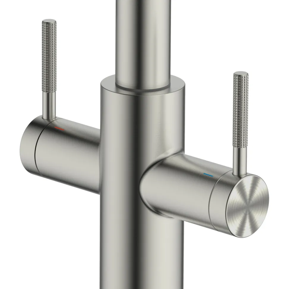Clearwater Topaz Twin Lever Mono Pull Out Spray Kitchen Mixer with Knurled Handles
