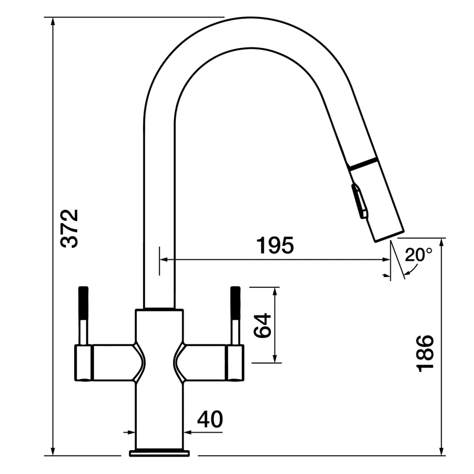 Clearwater Topaz Twin Lever Mono Pull Out Spray Kitchen Mixer with Knurled Handles