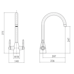 Clearwater Tutti Twin Lever Mono Sink Mixer with Swivel Spout