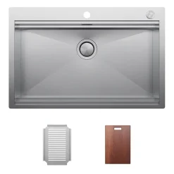 Clearwater Urban Smart Extra Large 1 Bowl Stainless Steel Kitchen Sink, Integrated Accessories & Automatic Waste - 800 x 520mm