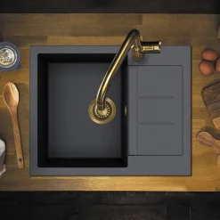 Clearwater Vesta 1 Bowl Granite Composite Kitchen Sink with Reversible Drainer - 620 x 500mm