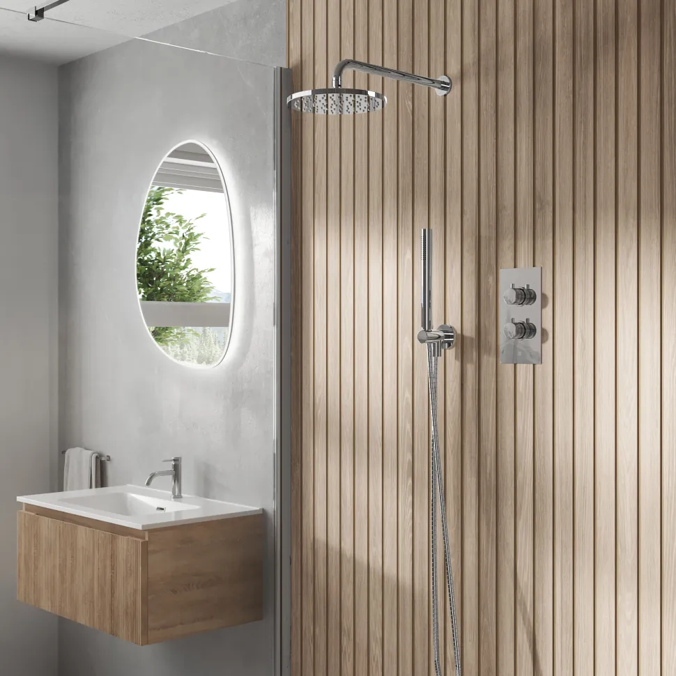 Core Concealed Thermostatic Valve, Fixed Head & Shower Handset Kit