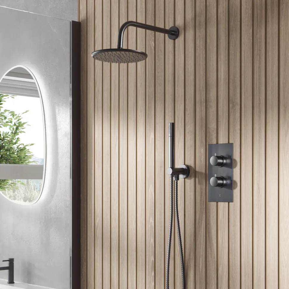 Core Concealed Thermostatic Valve, Fixed Head & Shower Handset Kit