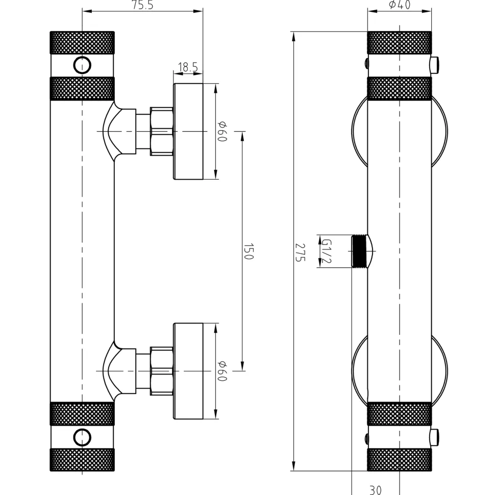 Core Exposed Thermostatic Bar Shower Valve