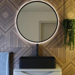 Core LED Illuminated Round Framed Mirror with Demister Pad & Colour Change Lights - 600mm